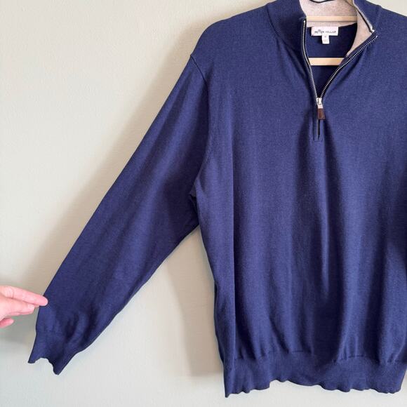 Peter Millar Sweater Mens M Blue Pima Cashmere Silk Blend Golf 1/4 Zip Pullover - Picture 5 of 8